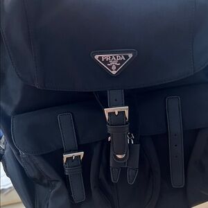 Prada Men's Black Backpack with Buckle Detail